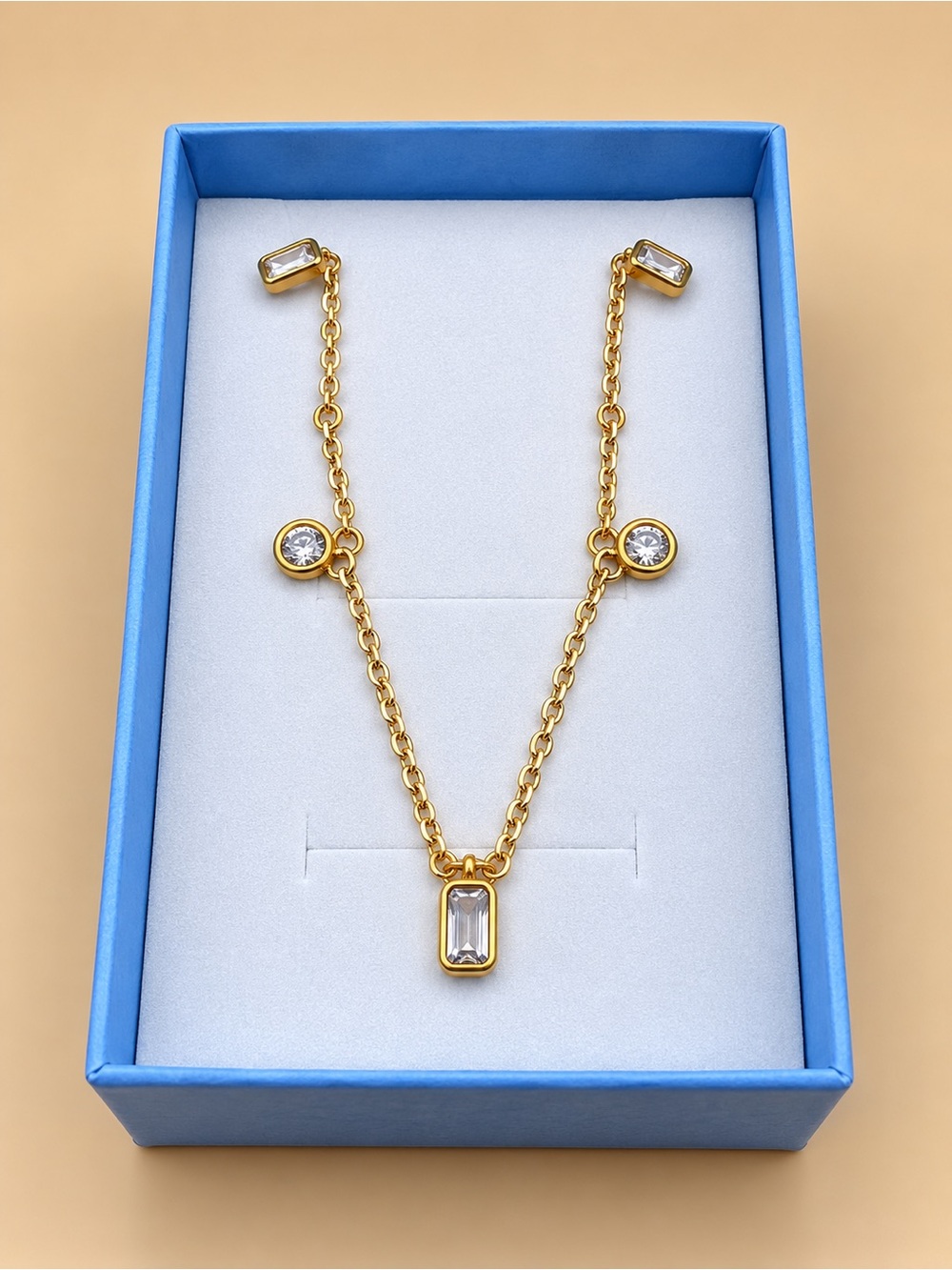 Gold-Plated Crystal Pendant Necklace - Clear Stone Accent